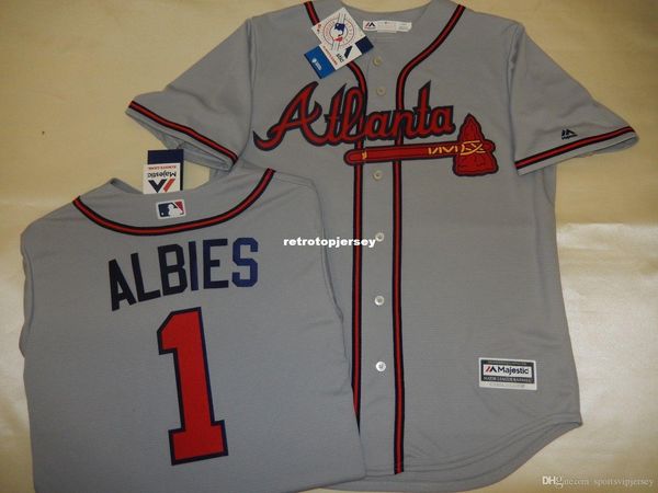 

mens majestic atlanta #1 ozzie albies baseball cool base jersey gray, Black;blue