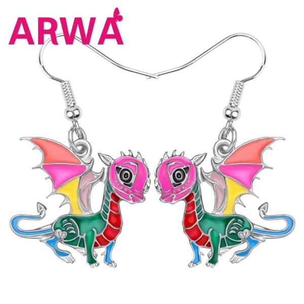 

arwa enamel alloy flying dinosaur dragon earrings big cute animal dangle drop jewelry for women girls kid novelty gift accessory, Silver