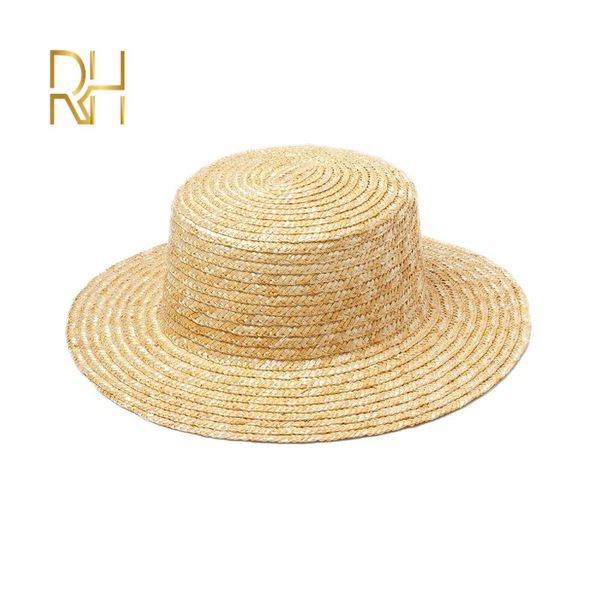 

wide brim hats rh summer classical simple plain boater wheat straw hat flat casual female vacation style light beach for diy, Blue;gray