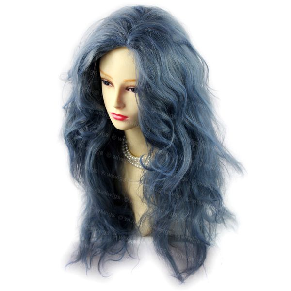 

romantic wild untamed long curly wig gray blue hair ladies wigs wiwigs, Black