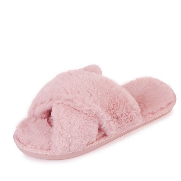 

slippers leosoxs winter women house faux fur fashion warm shoes woman slip on flats female slides black pink cozy home furry