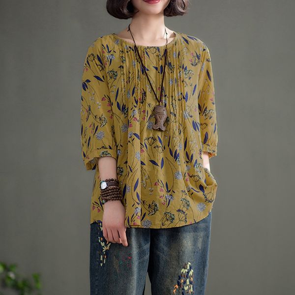 

easehut 5xl plus size cotton women blouse vintage floral print mori girl spring summer loose casual female and shirts, White