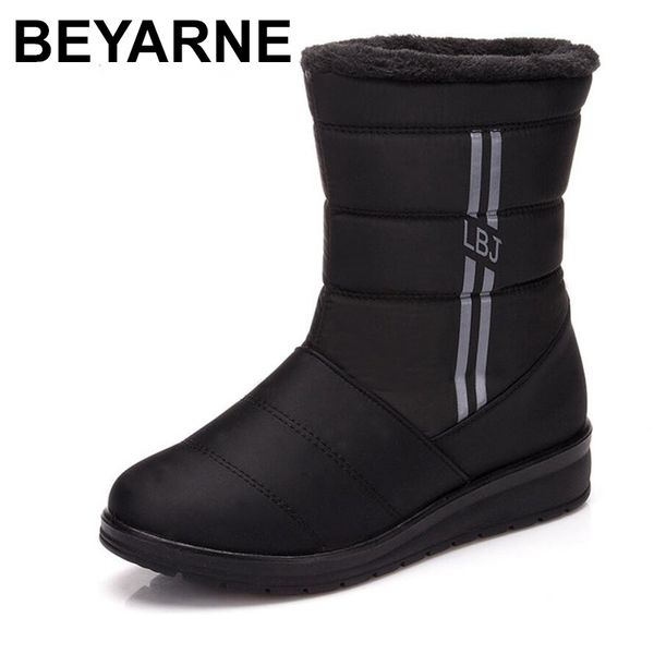 

beyarnewaterproof women winter boots femaleshoes mid-calf highdown boots ladies warm snow bootie wedge rubber plush insole bota, Black