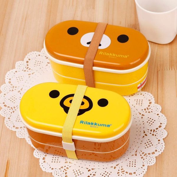 

1 brown microwave rilakkuma bento yellow microwave nostrils chickens multilayer children lunch box with chopsticks