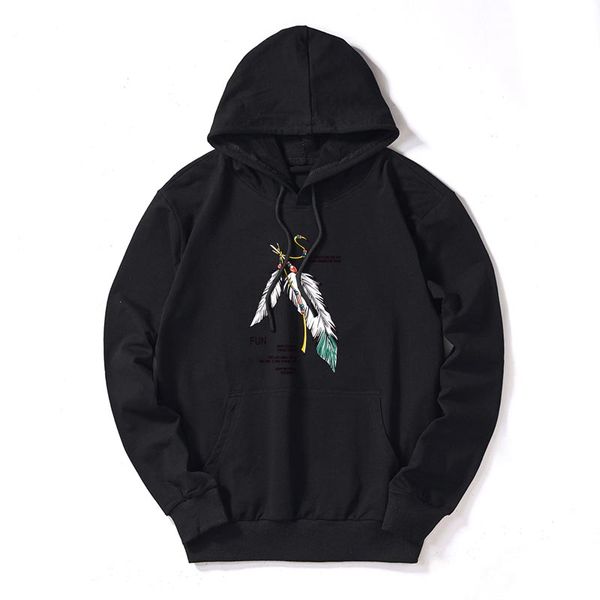 

designer mens hoodies feather & letter print hooded sweatshirts casual loose thin hoodies customizable sweater cotton blend m-5xl wholesale, Black