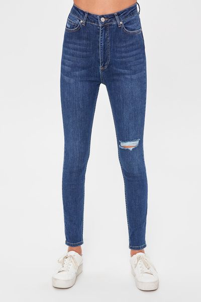 

trendyol blue ripped detailed skinny jeans twoaw20je0241
