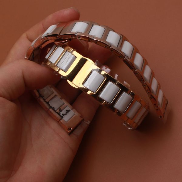 

watchbands ceramic+stainless steel gold watch accessories watch band straps for diamond wristband bracelet 14mm 16mm 18mm, Black;brown