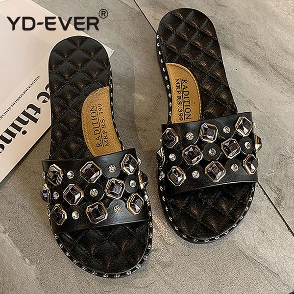 

women's flat slippers elegant slides for female crystal bling slippers women summer outdoor shoes non slip, Black