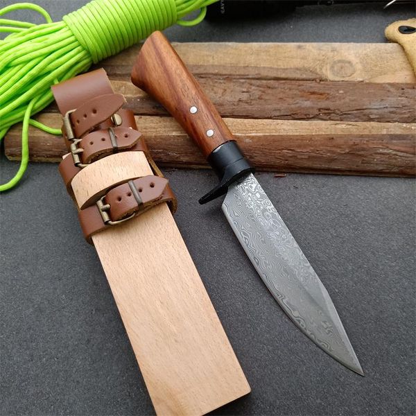 Coltello da caccia a lama fissa per esterni Lame in acciaio con manico in legno Coltelli dritti con fodero in legno