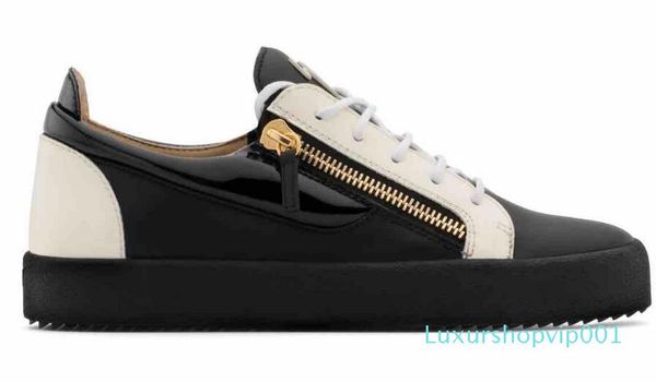 

bran new 2019 mens womens black leather with canvas patchwork low double zip sneakers,brand casual shoes 35-46 01