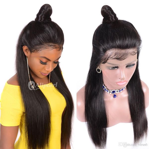

brazilian lace front human hair wigs for women remy hair straight lace front wigs pre plucked hairline full end natural black