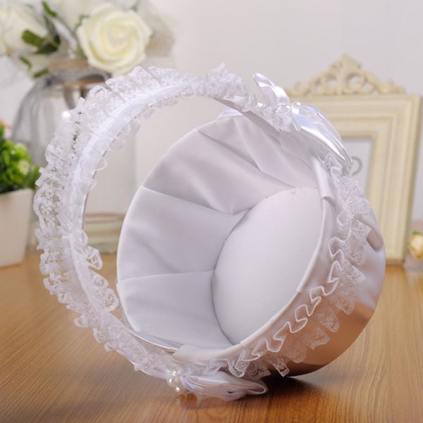 

white lace wedding flower basket with bowknot petals storage party supplies