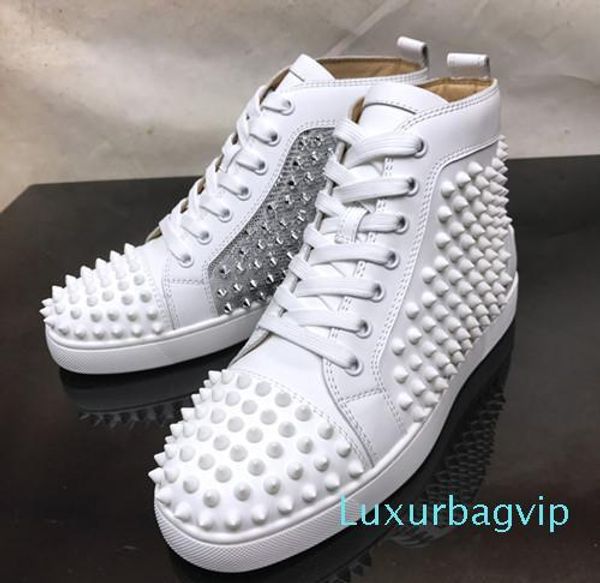 

original brand high spikes red bottom sneakers shoes,men women luxury designer outdoor trainer white silver party dress leisure shoes, Black
