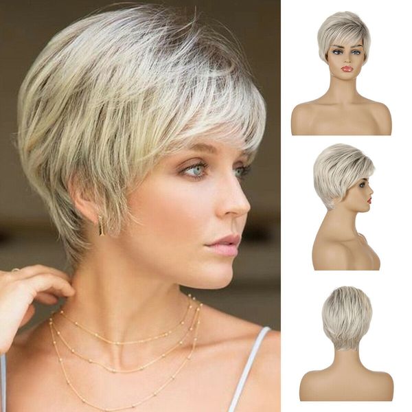 

stylish pixie boyct bob wigs short straight curly hair wig synthetic ombre wig, Black