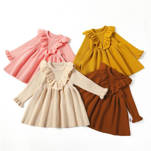 

christmas red dress age for 6m - 3 yrs baby girls long sleeve knit-dress 2020 new autumn winter ruffle sweater-dress kids frocks, Red;yellow