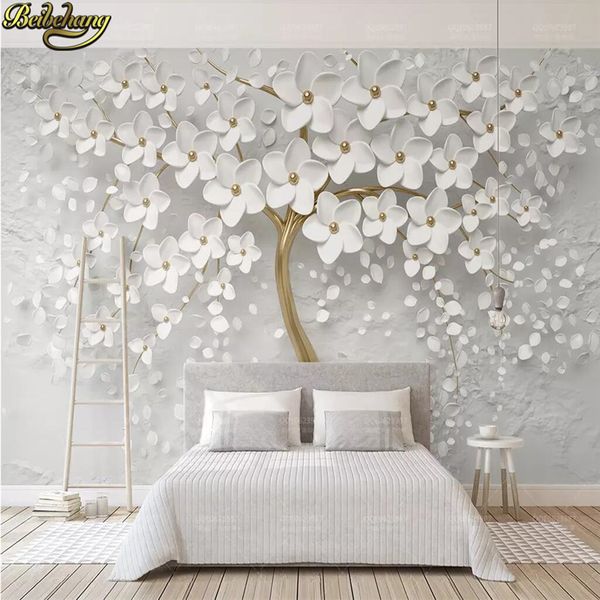 

custom white flower big tree p mural wallpaper living room bedding room landscape wall decor embossed wall paper