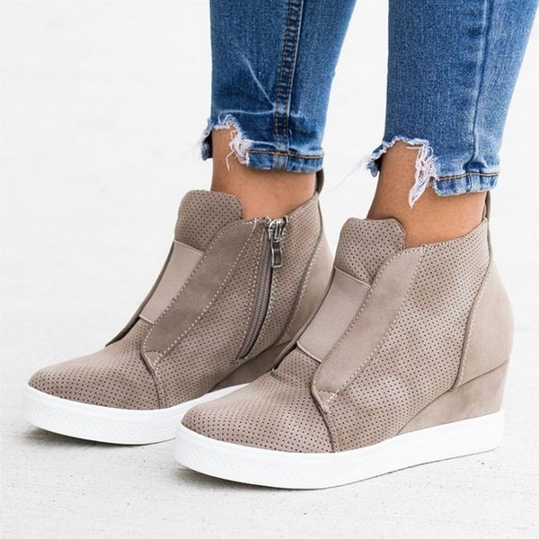 

heflashor women vulcanized casual wedge platform 2019 spring autumn increasing shoes ladies sneakers female tenis feminino mx200425, Black