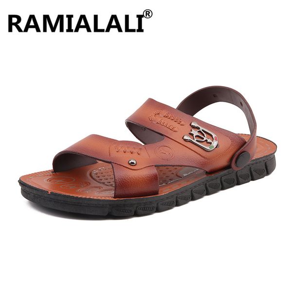 

ramialali outdoor fashion leather sandals men sandals men summer slippers breathable sandalias hombre, Black