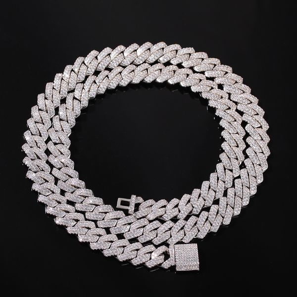 

13mm straight edge cuban chain micro pave cubic zircon mixed luxury bling full iced out hip hop jewelry, Silver