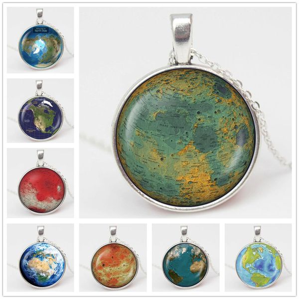 

fashion retro dome glass globe pendant necklace earth planet earth world map ball pendant charm chain necklace jewelry pn013, Silver