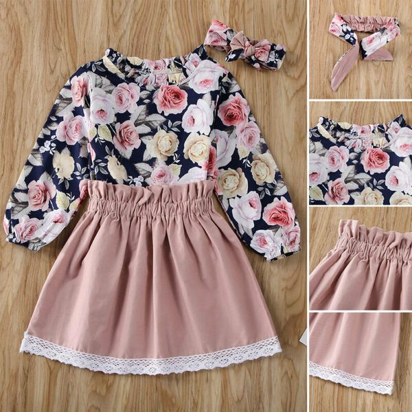 

goocheer 2-3 года 3шт новорожденных малышей девочка одежда набор для печати цветочных топ suspender розовую юбку повязка девушка одежды set, White