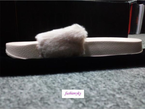 

rihanna fur leadcat fenty slides men slippers house winter slipper home shoes mens warm slippers chinela, Black