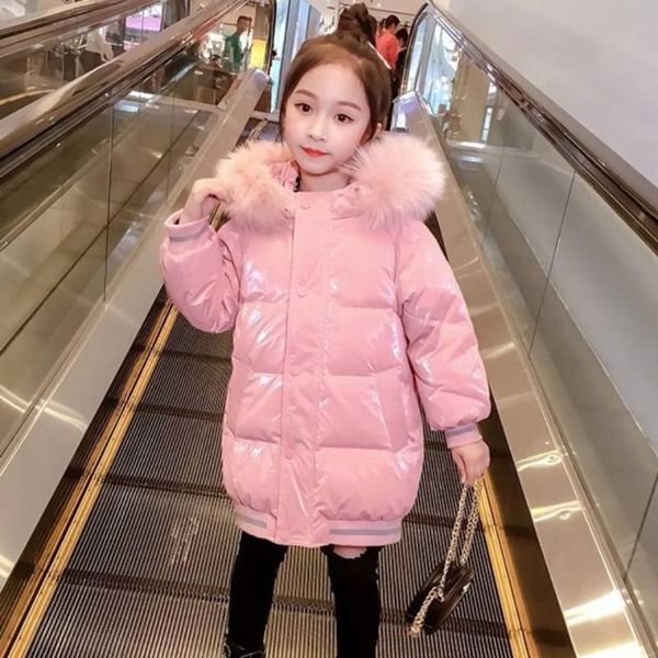 

warm children winter girls down parkas long sleeve solid color hooded jackets coats girl cute zipper windproof outwear, Blue;gray