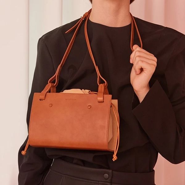 

womens drawstring bag leather and canvas shoulder crossbody bag korean style ladies square brown black