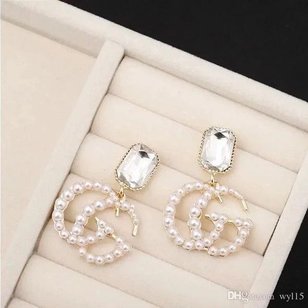 

new luxury designer earrings famous letter women earrings exquisite charming luxury earring fashion jewelry sale, White