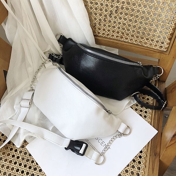 

2020 new wild lychee leather women's small waist bag simple pu leather shoulder messenger chain triangle