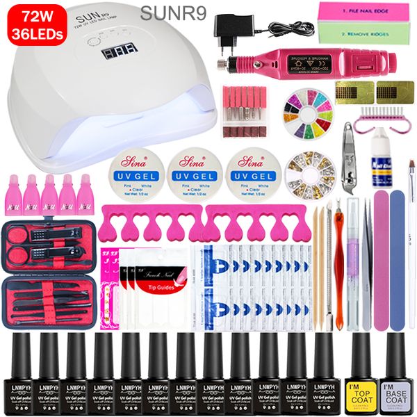 

72/48/36w led uv lamp choose 12 color nail polish electric nail drill machine for manicure set plus 1 set of clippers