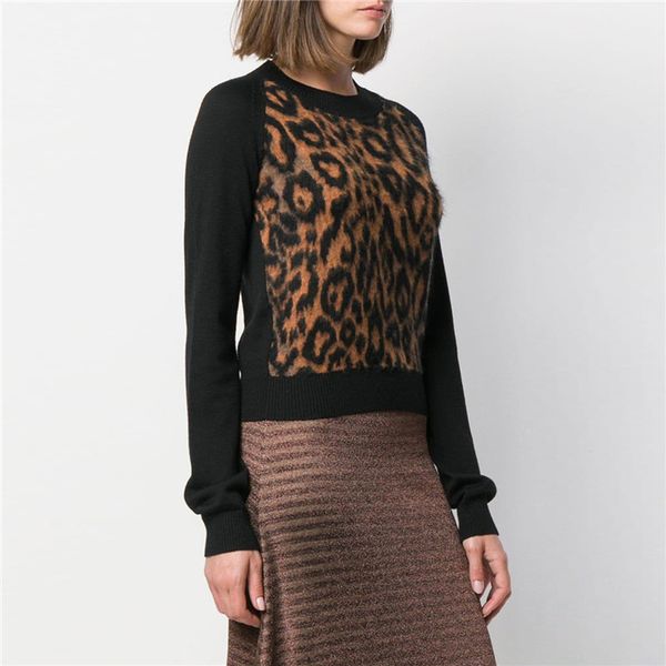 

fashion leopard print sweater women 2019 autumn winter long sleeve o-neck knitted sweaters and pullovers sueter mujer streetwear, White;black