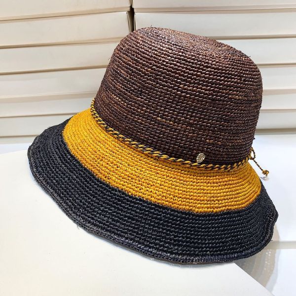 

women's hand hook lafite water drop bucket bucket straw fisherman color matching straw beach hat uv-proof foldable fisherman hat, Blue;gray