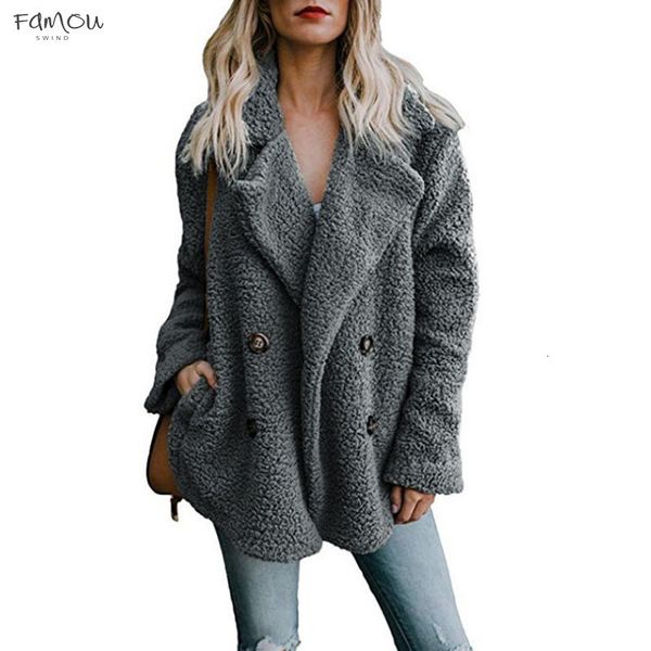 

Winter 2019 Solid Coat Women Autumn Wide Lapel Warm Outwear Loose Casual Jumper Ladies Female Blend Coat Faux Fur Ladies