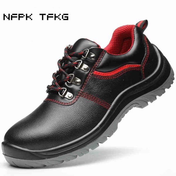 

men's casual steel toe covers work safety shoes outdoors non-slip platform genuine leather puncture proof tooling security boots, Black
