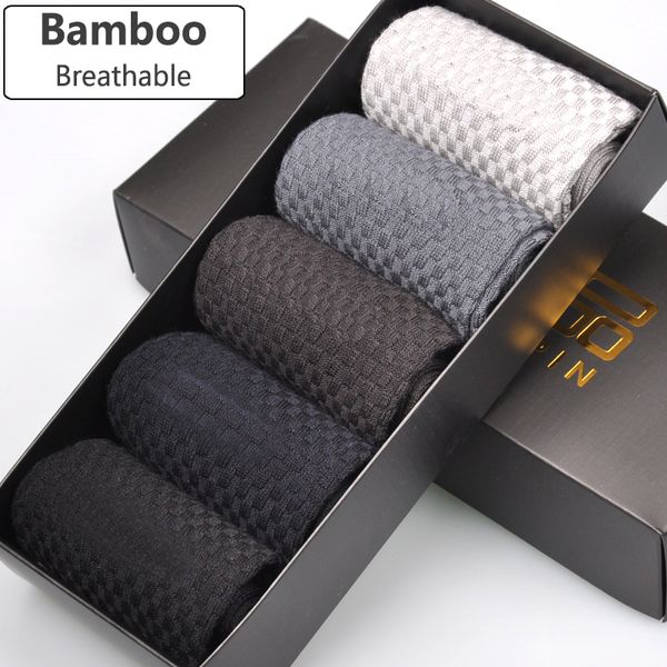 

men's socks brand guarantee men bamboo socks deodorant breathable comfortable anti-bacterial casual business man socks (5pairs / lot, Black