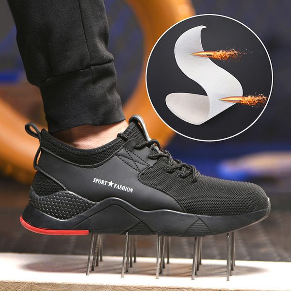 

new men shoes work boots work safety boot steel toe shoes breathable anti-smashing piercing safety labor insurance, Black