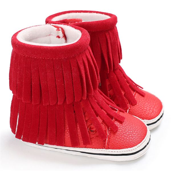 

baby girls boys snow boots toddler kid winter tassel booties infant soft sole non-slip pu leather crib shoes prewalker 3-12m, Black;grey
