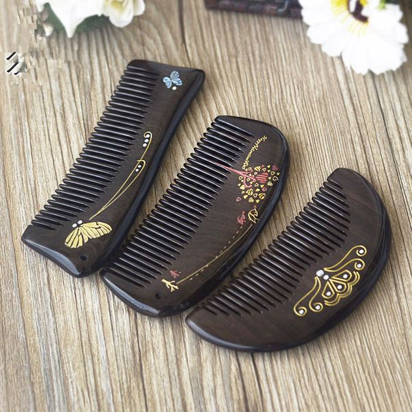 

1pc many styles of exquisite lacquered wood comb all-tooth ebony comb g0425, Silver