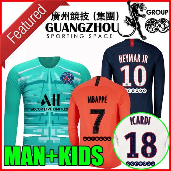 

Maillot de foot 19 20 p g long leeve occer jer ey 2019 2020 home away third icardi mbappe arabia nava man kid kit football hirt, Black;yellow