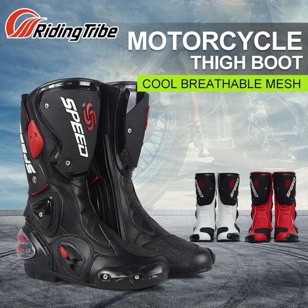 

pro-biker mid-calf leather motorcycle boots speed moto racing motocross motorbike riding shoes botas men black white red