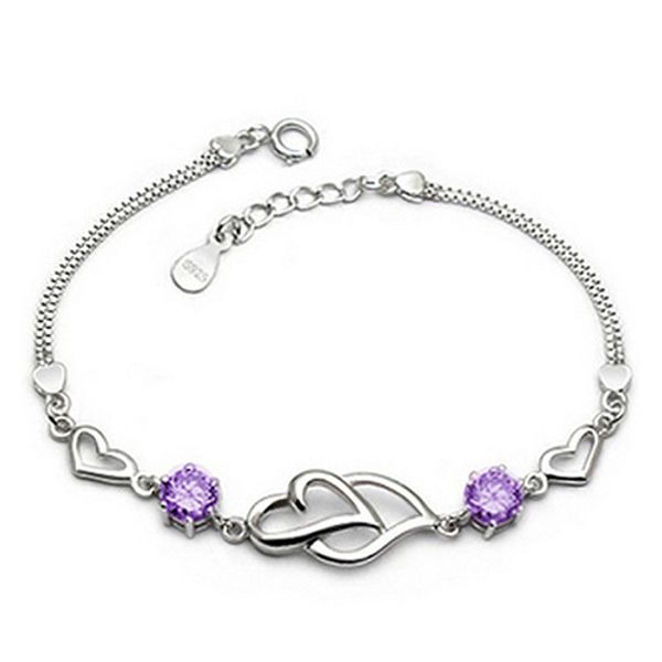 

double heart purple crystal rhinestone bracelets heart to homme bracelet for women women's jewelry, Black