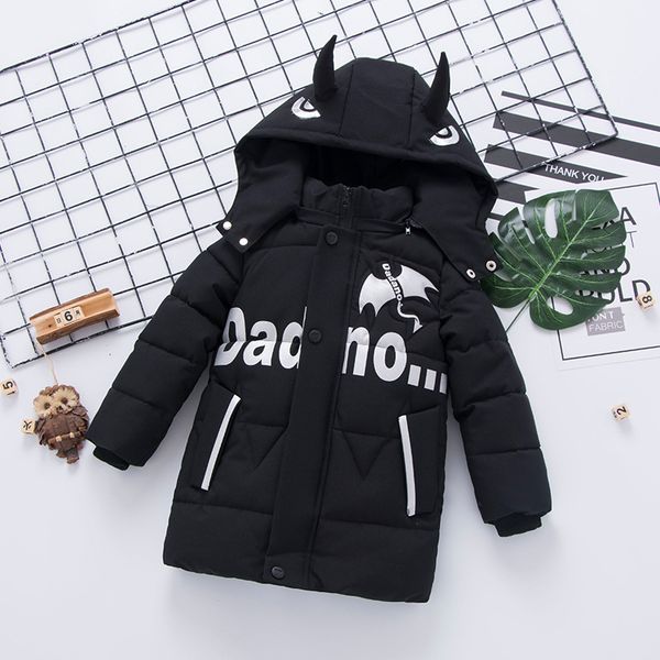 

мальчики зимние пальто 2019 новое письмо детей моды летучая мышь сгущать теплый с капюшоном верхней одежды детей длинный раздел хлопок пухов, Blue;gray