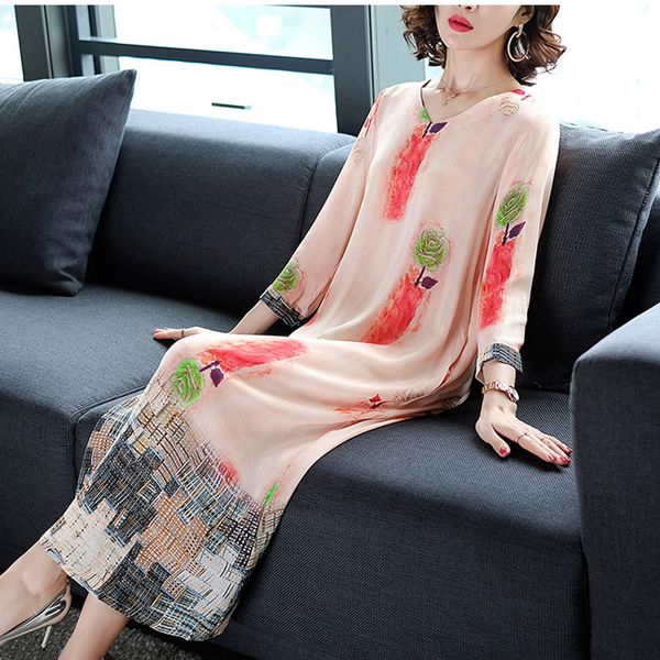 

2019 women's summer spring dress floral printed beach dress elegant party long silk chiffon female vestidos, Black;gray