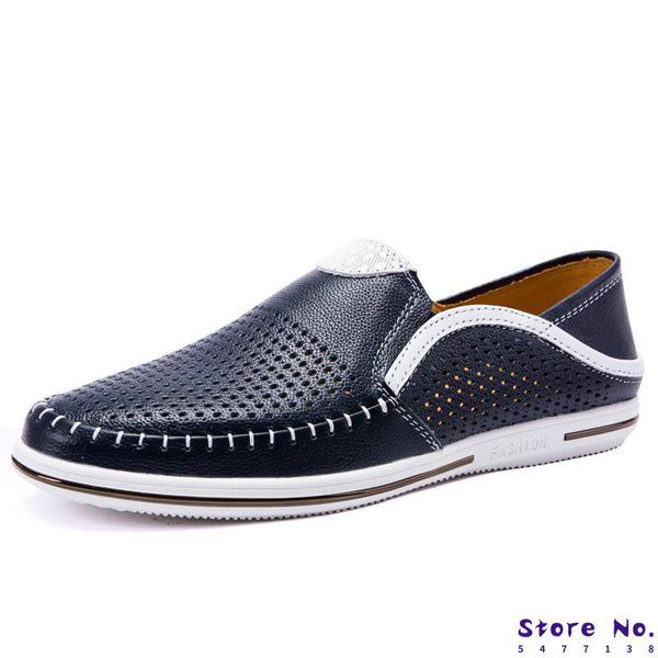 

2019 new summer hollow out breathable genuine leather casual male shoes for men loafers slip on sneakers driving moccasins, Black