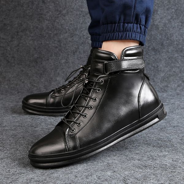 

winter boots men warm shoes mens luxury boots with fur plush warm antiskid work boot casual genuine leather ankle, Black