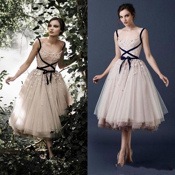 2019 New Paolo Sebastian Blush Pink Applique Perline Abiti da ballo Scollo quadrato Lunghezza tè Tulle Abiti da cerimonia convenzionali Abiti stupefacenti