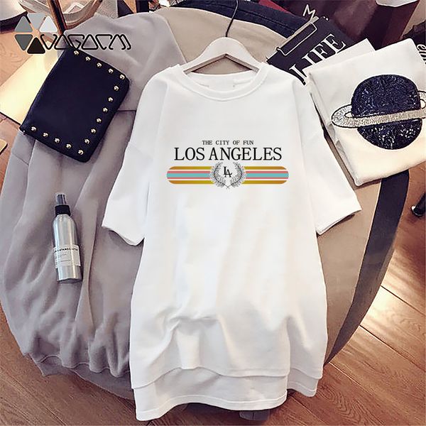 

women summer comfort loose dress fashion print t-shirt dress 2020 new summer casual dress with los angeles print -4xl, Black;gray