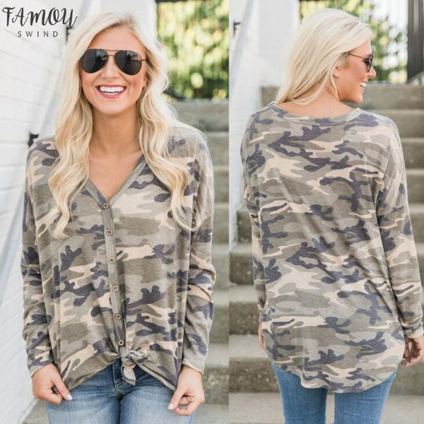 

sexy v шеи кардиган камуфляж топ женщин вскользь printed t shirt новый стиль с длинным рукавом женская футболка, White