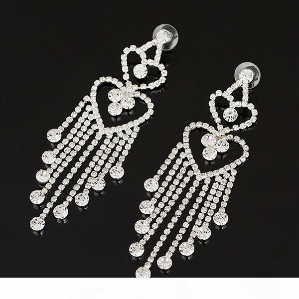 

drop earrings long tassel crystal wedding engagement earrings for women accessories jewelry gift #e074, Silver
